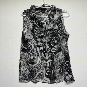 Spense Black White Sleeveless Ruffle Blouse Monochrome Side Zip Womens Large